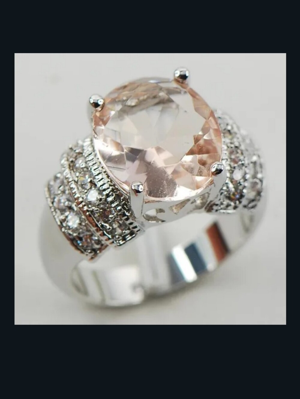 New Peach Morganite And White Topaz 925 Sterling Ring
